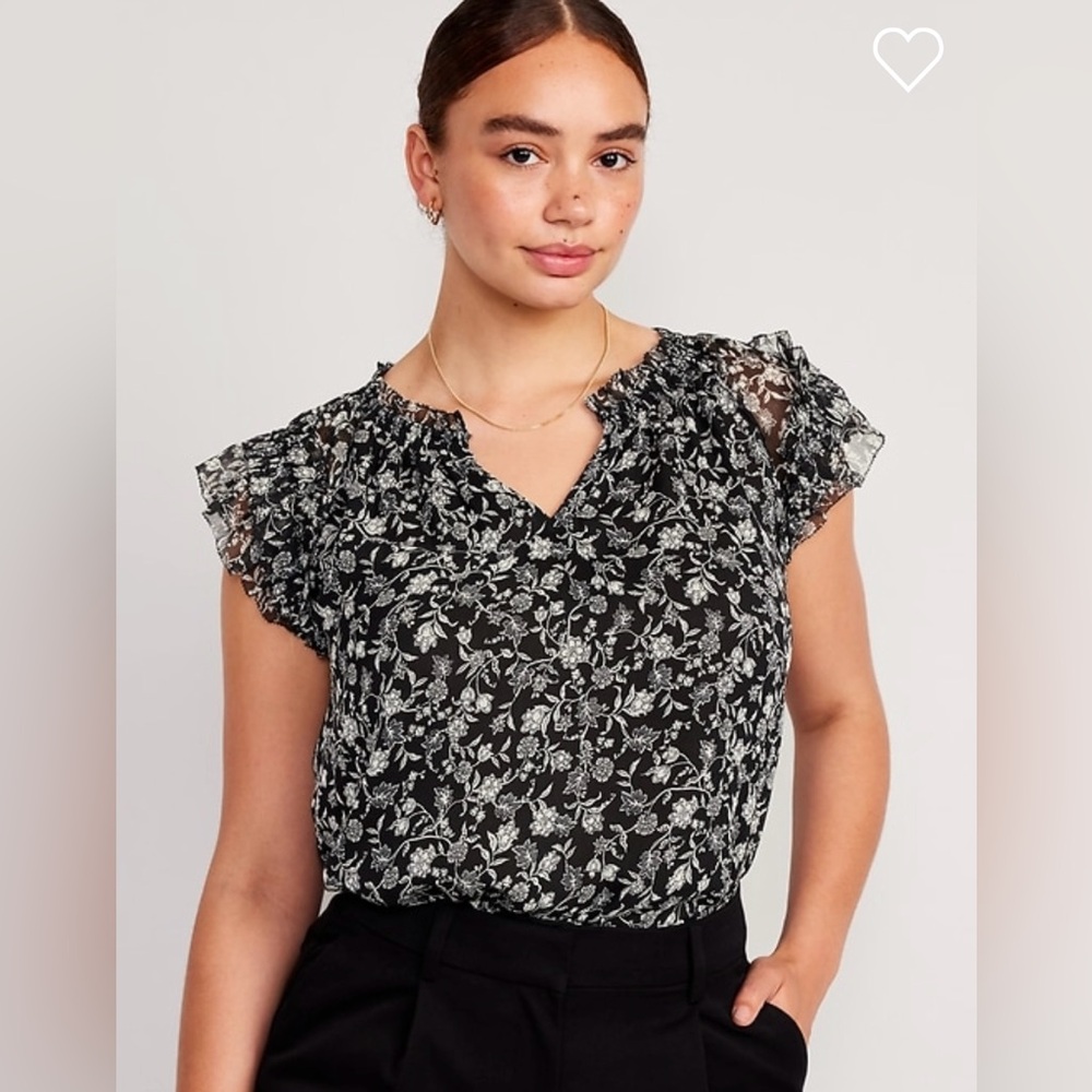 Old Navy Black and White Ruffled Blouse